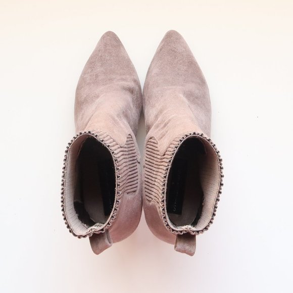 Steven by Steve Madden Taupe Suede Pointy Toe Pull-On Sock Booties / Ankle Boots - Picture 4 of 16